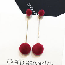 Load image into Gallery viewer, Cute Double Faux Fur Ball Dangle Drop Earrings for Women Red Black Long Oorbellen Pom Pom Pendant Earing Fashion Jewelry