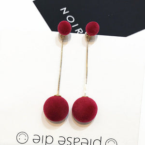Cute Double Faux Fur Ball Dangle Drop Earrings for Women Red Black Long Oorbellen Pom Pom Pendant Earing Fashion Jewelry