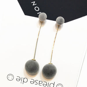 Cute Double Faux Fur Ball Dangle Drop Earrings for Women Red Black Long Oorbellen Pom Pom Pendant Earing Fashion Jewelry