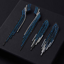 Load image into Gallery viewer, Blue Color Rhinestone Long Tassel Drop Earrings for Women Geometric Earing Bridal Wedding Engagement Jewelry Accessories Gift

