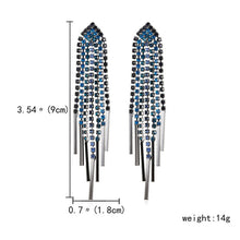 Load image into Gallery viewer, Blue Color Rhinestone Long Tassel Drop Earrings for Women Geometric Earing Bridal Wedding Engagement Jewelry Accessories Gift
