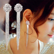Load image into Gallery viewer, Silver Color Crystal Tassel Earrings for Women Long Drop Earing 2019 Fashion Female Wedding Jewelry Gift Wholesale

